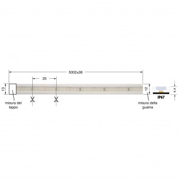 STRIP LED 24V 9,6W/MT IP67 LUCE FREDDA LED2220 BOBINA 5 MT