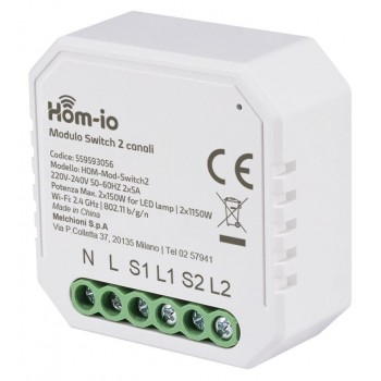 HOM-MOD-SWITCH2 HOM-IO MODULO RICEVITORE ON/OFF WIRELESS 2.4 GHZ 220-240V 50/60HZ 10A 2 CANALI