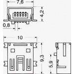 PRESA MINIUSB TYPE B MONTAGGIO A CIRCUITO STAMPATO AD ANGOLO